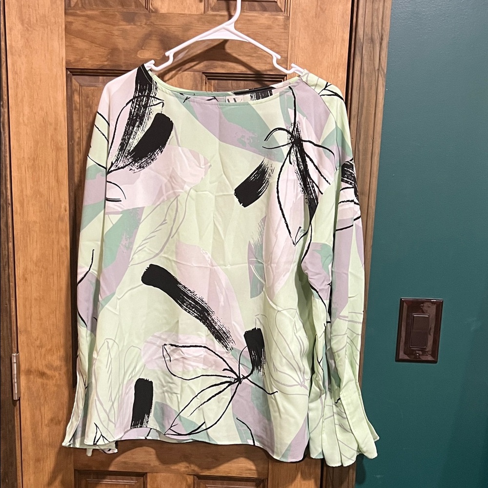 Worthington Abstract Print Blouse - Mint and Black